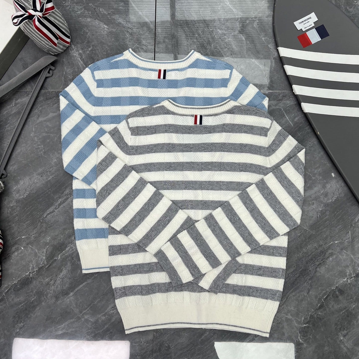 Thom Browne Style Striped V-Neck Button Cardigan