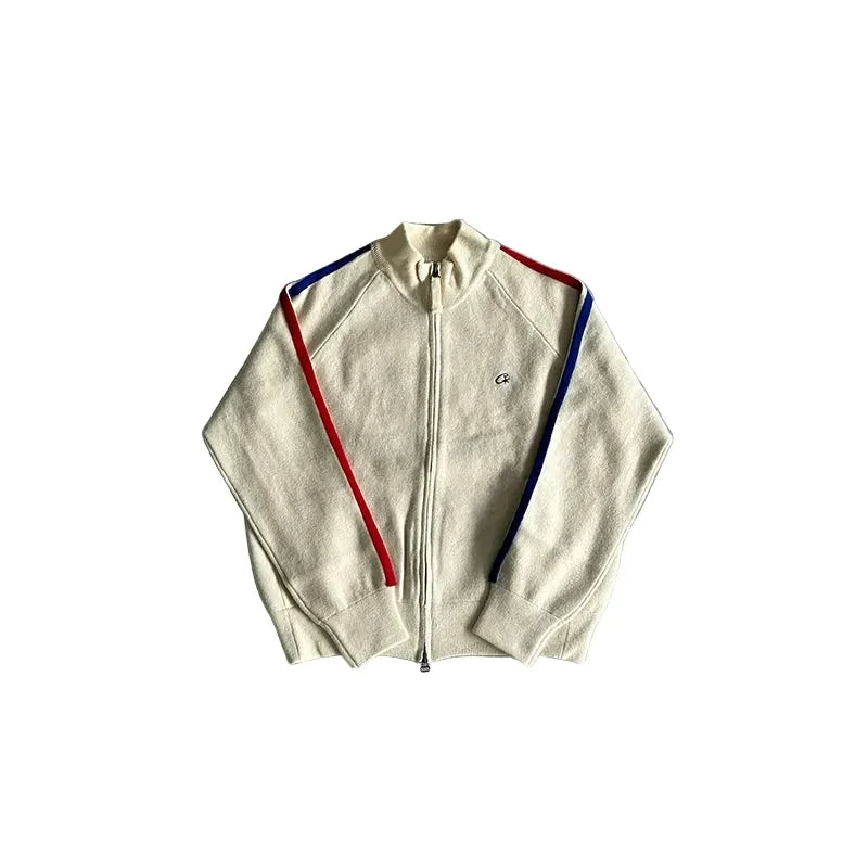Corteiz Embroidered Knit Cardigan Jacket – Beige