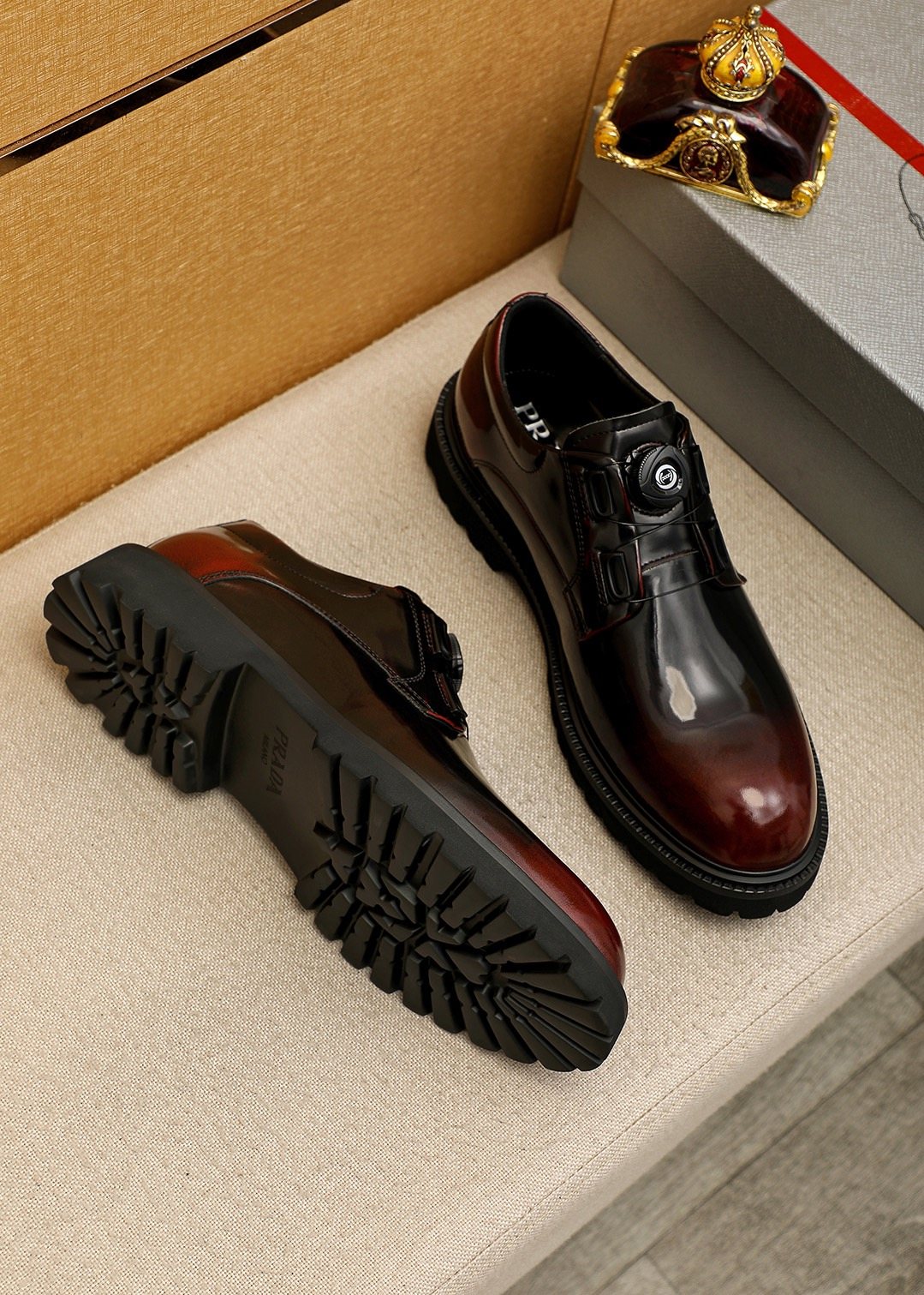 Prada Men's Polished Lace-Up Lug Sole Dress Shoes